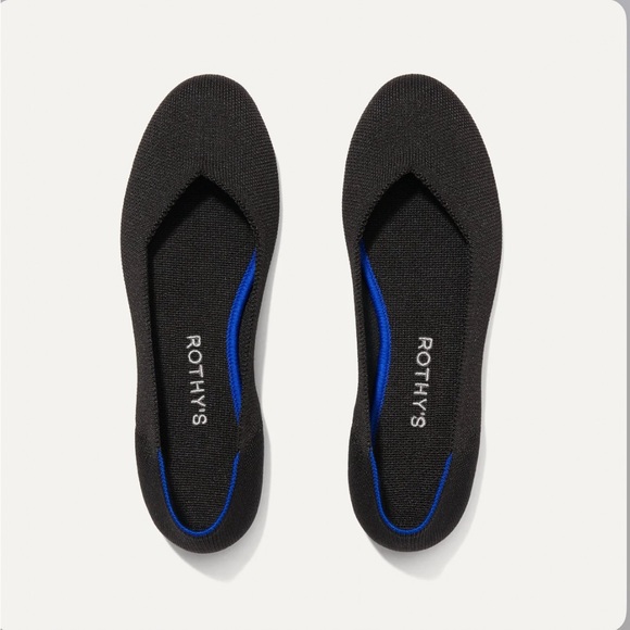 ROTHY’S The Flat Black w Blue Trim Soft Flexible Round Toe Slip On Flat Sz 8.5 - Picture 3 of 15